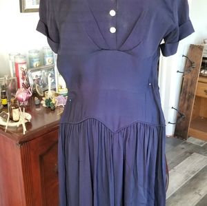 1940s Authentic vintage Dark blue Crepe dress size 4 / Rockabilly